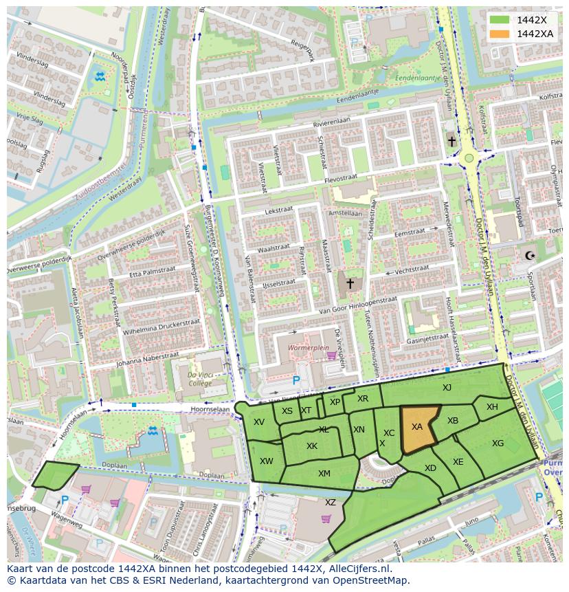 Afbeelding van het postcodegebied 1442 XA op de kaart.
