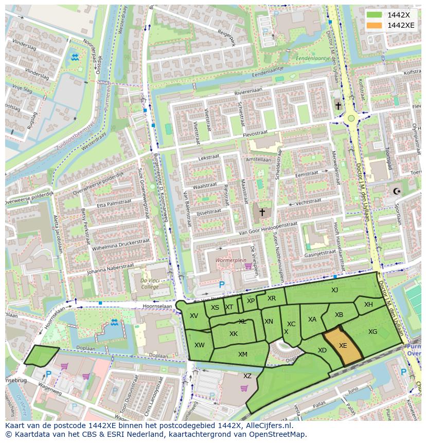 Afbeelding van het postcodegebied 1442 XE op de kaart.
