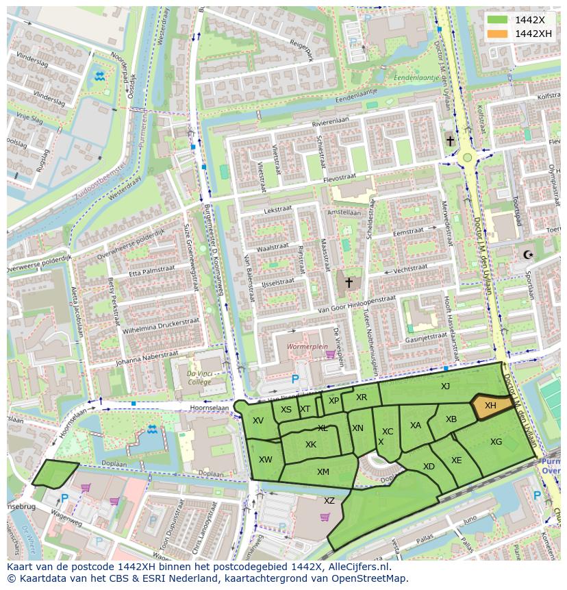 Afbeelding van het postcodegebied 1442 XH op de kaart.