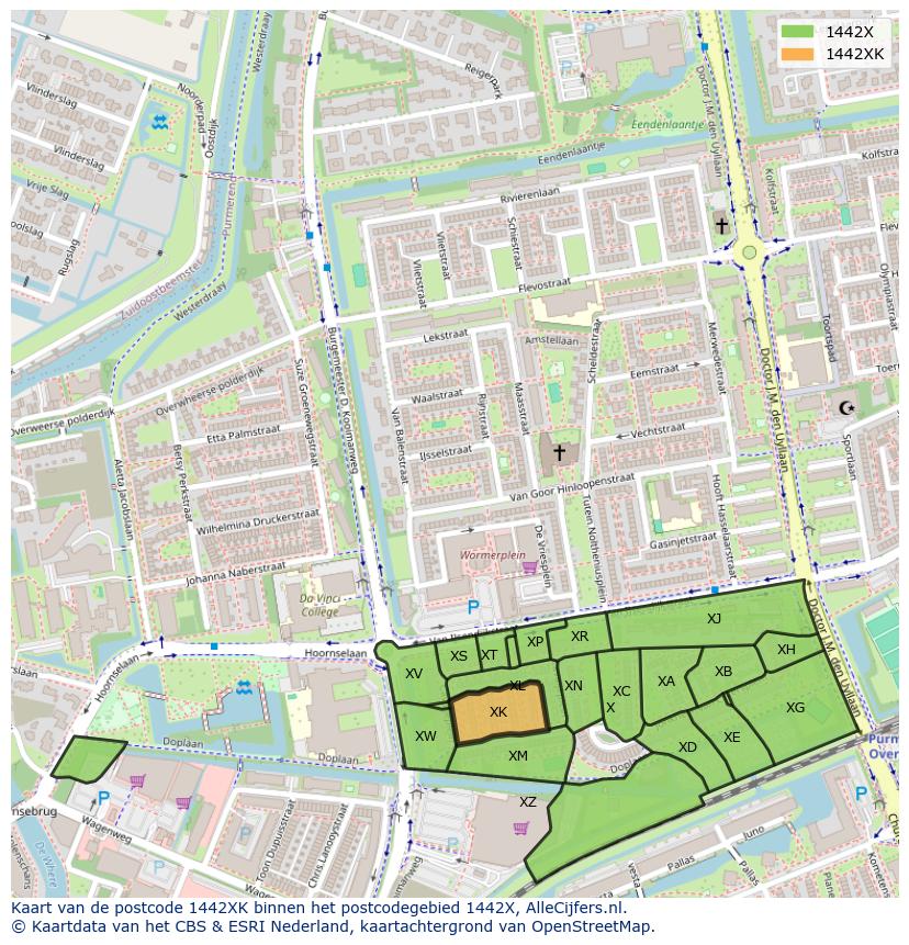 Afbeelding van het postcodegebied 1442 XK op de kaart.