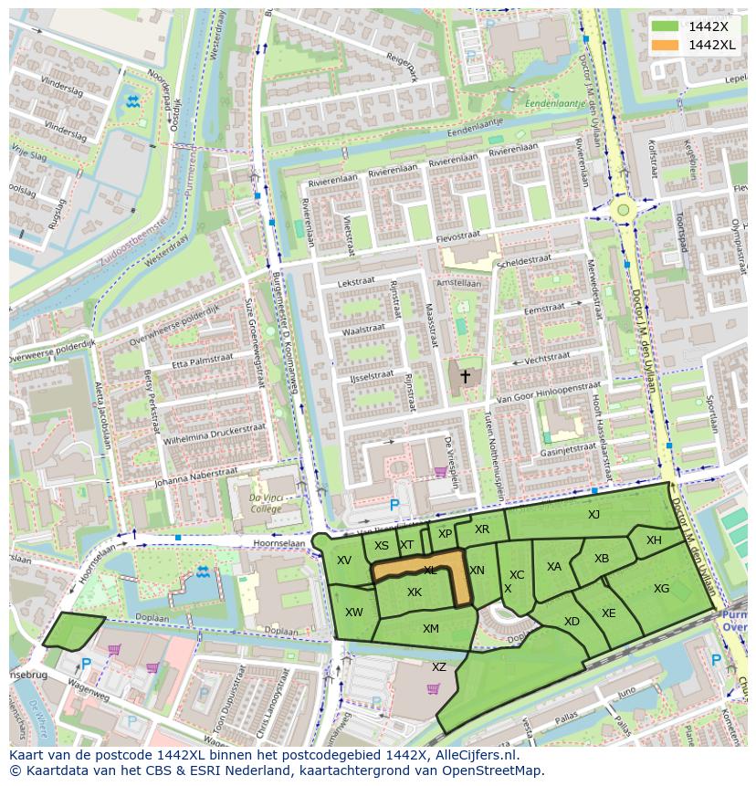 Afbeelding van het postcodegebied 1442 XL op de kaart.