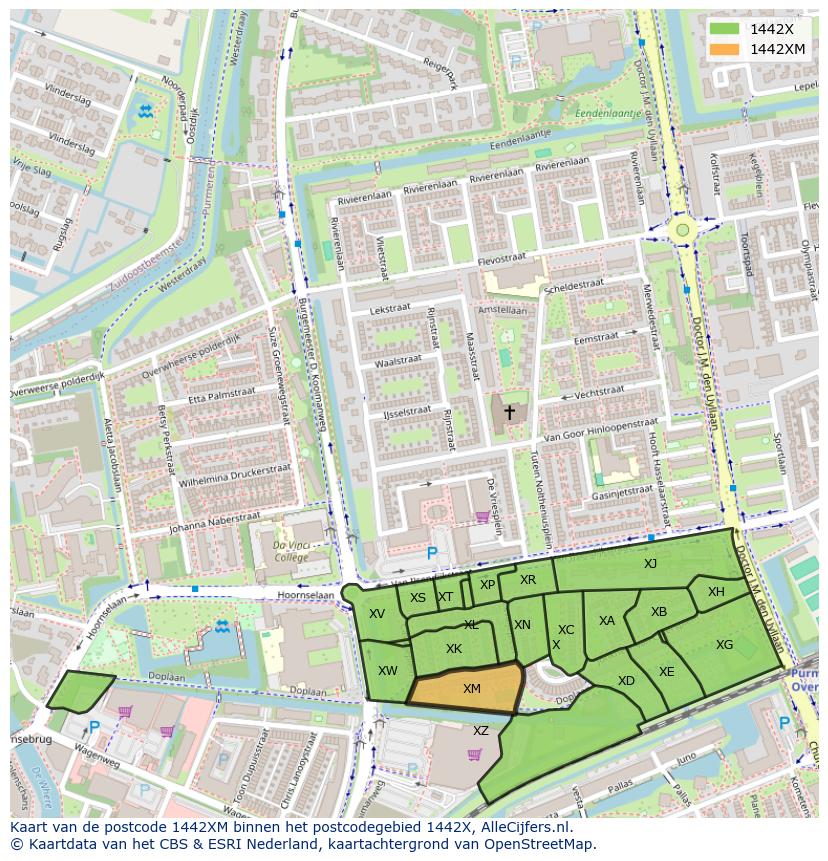 Afbeelding van het postcodegebied 1442 XM op de kaart.