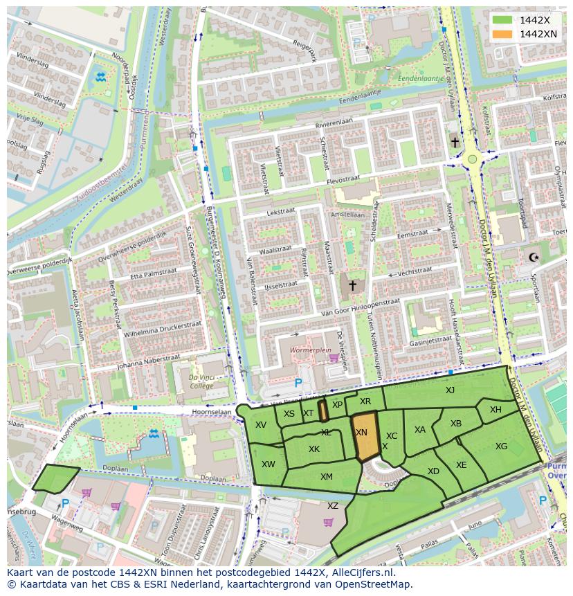 Afbeelding van het postcodegebied 1442 XN op de kaart.