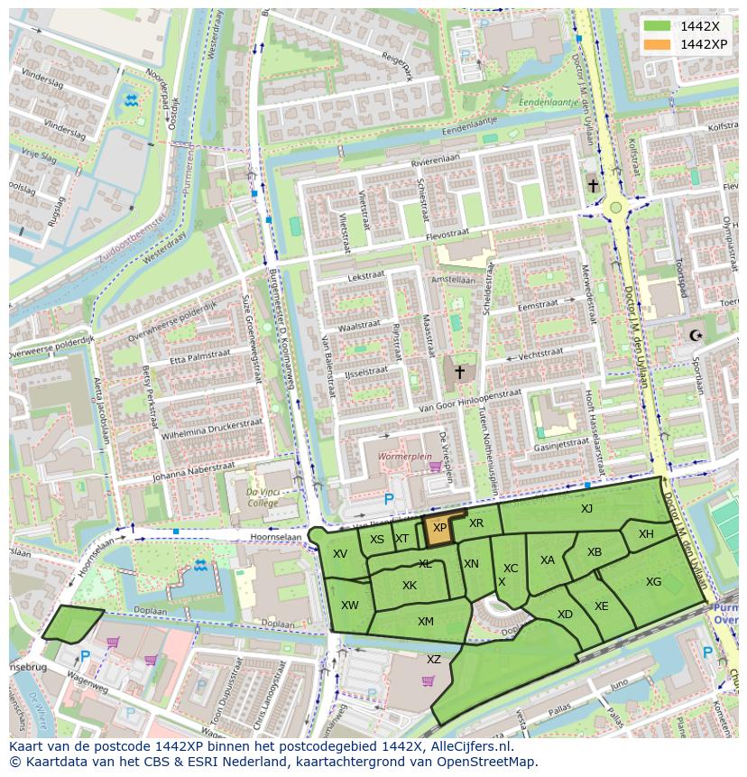 Afbeelding van het postcodegebied 1442 XP op de kaart.