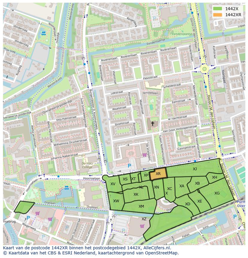 Afbeelding van het postcodegebied 1442 XR op de kaart.