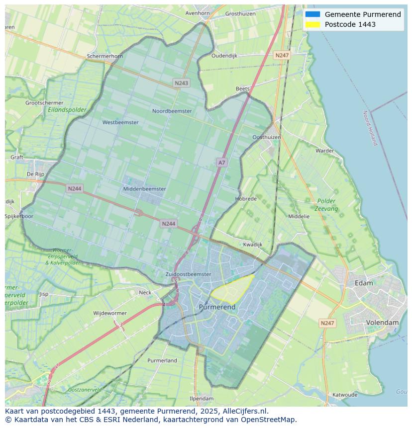 Afbeelding van het postcodegebied 1443 op de kaart.