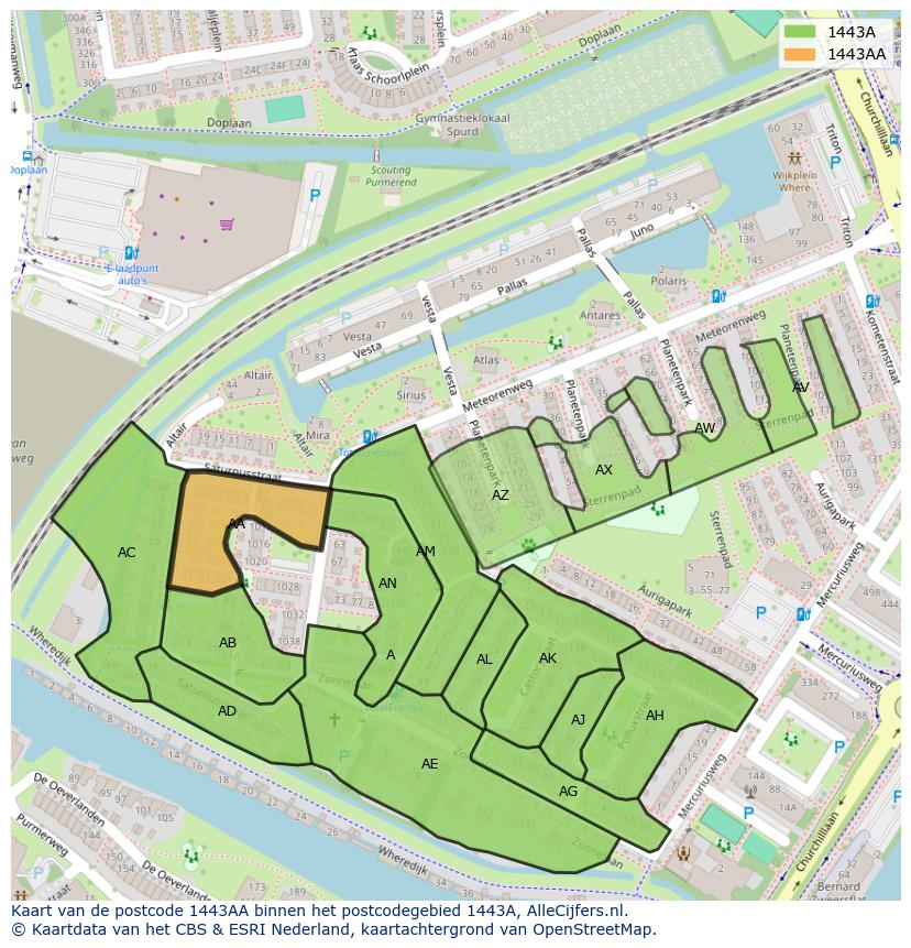 Afbeelding van het postcodegebied 1443 AA op de kaart.