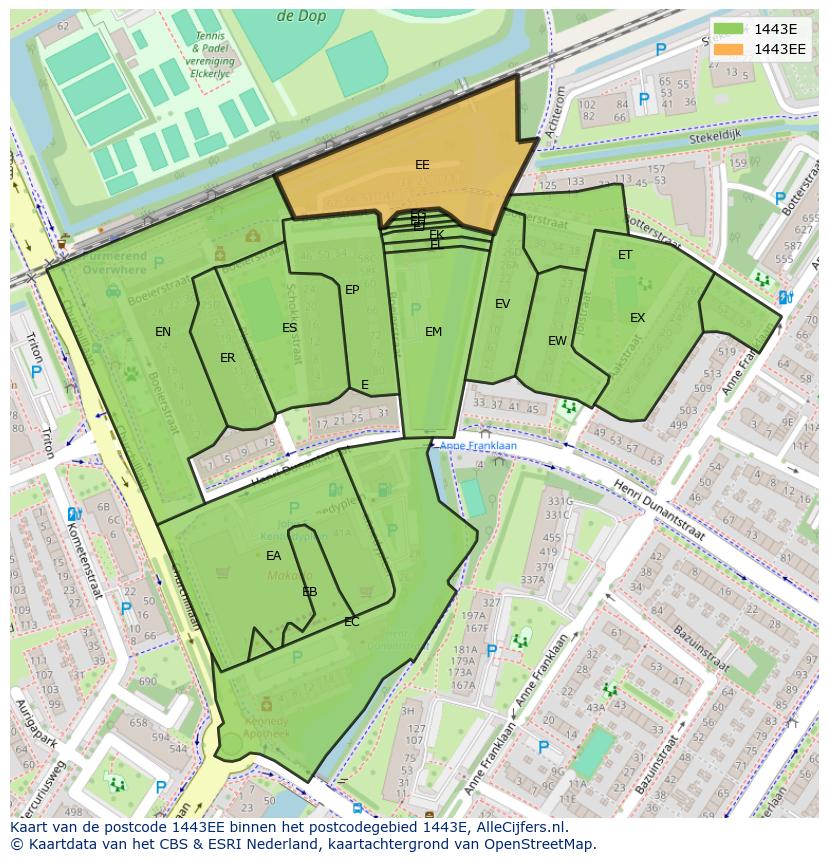 Afbeelding van het postcodegebied 1443 EE op de kaart.
