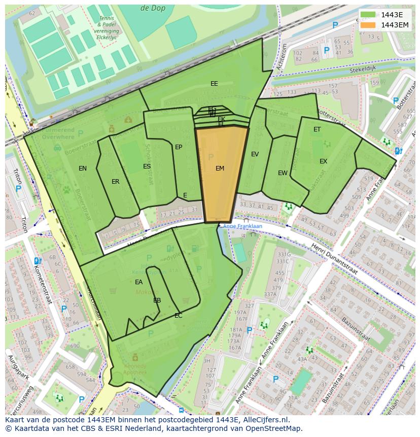 Afbeelding van het postcodegebied 1443 EM op de kaart.