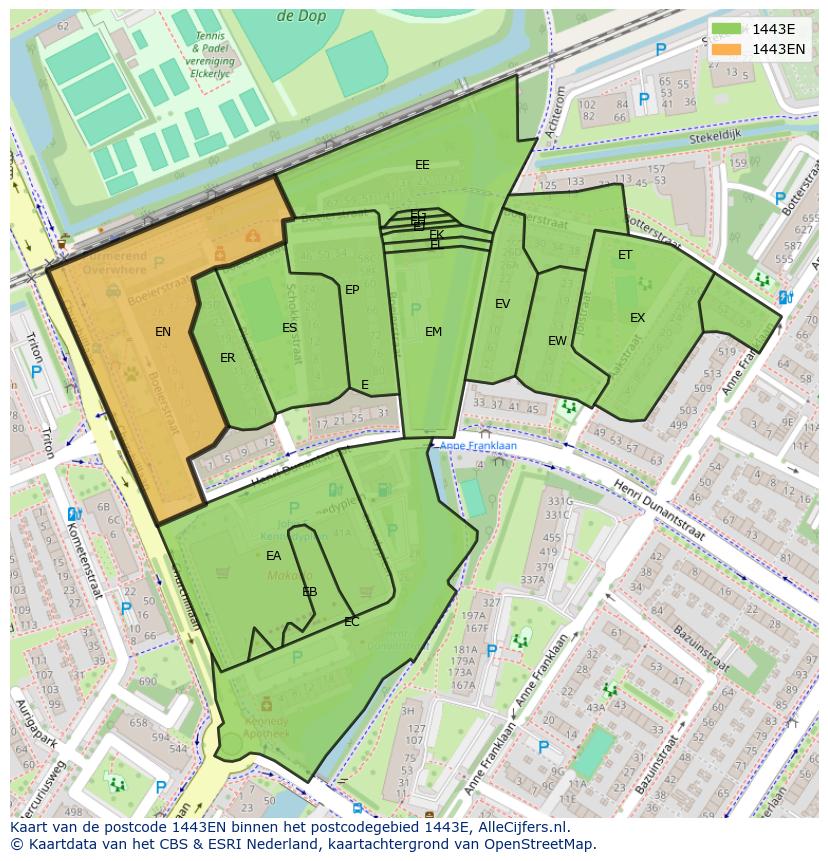 Afbeelding van het postcodegebied 1443 EN op de kaart.