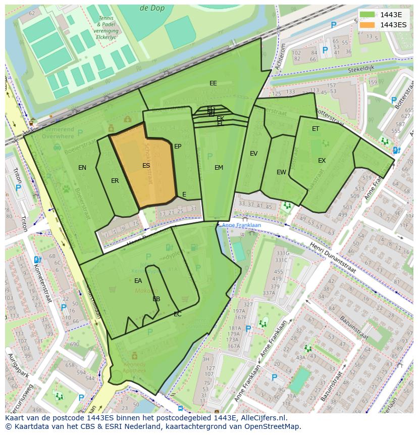 Afbeelding van het postcodegebied 1443 ES op de kaart.
