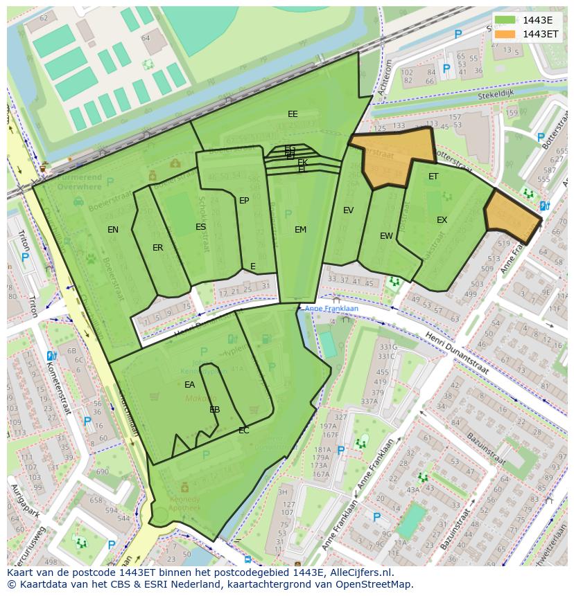 Afbeelding van het postcodegebied 1443 ET op de kaart.