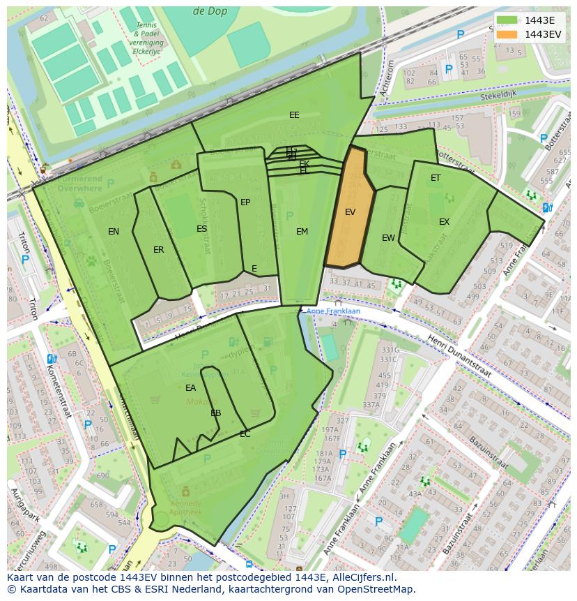 Afbeelding van het postcodegebied 1443 EV op de kaart.