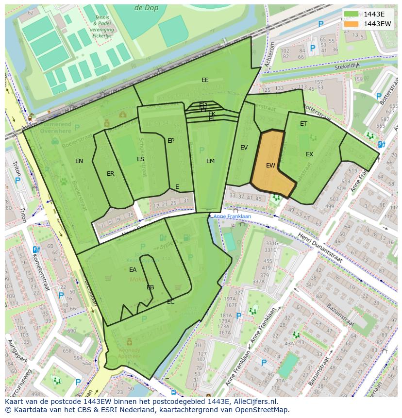 Afbeelding van het postcodegebied 1443 EW op de kaart.