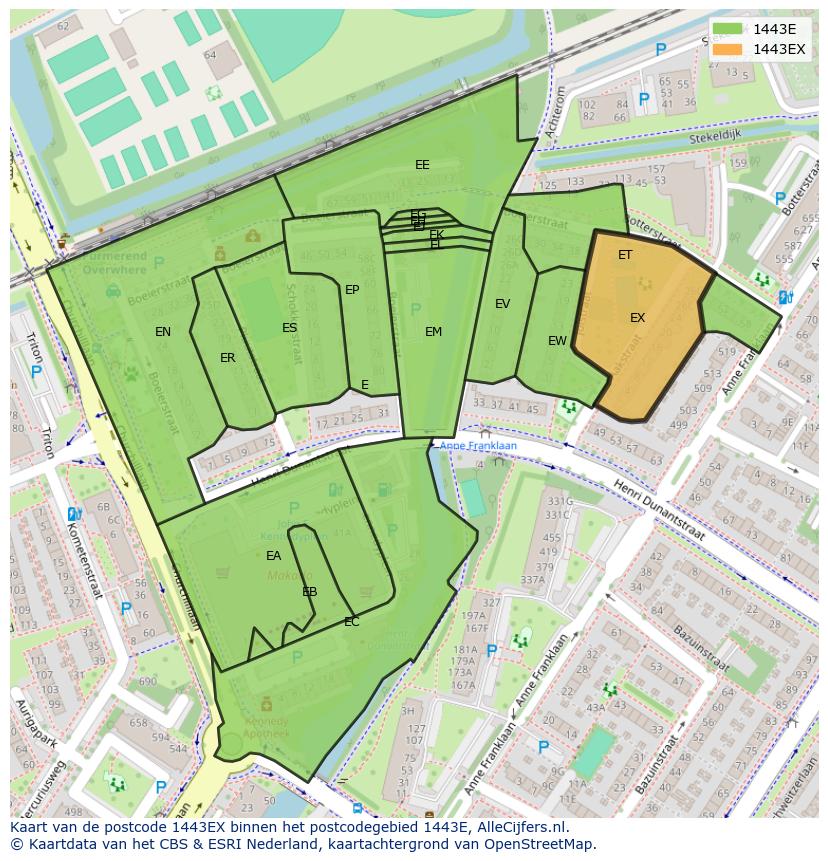 Afbeelding van het postcodegebied 1443 EX op de kaart.
