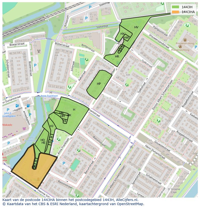 Afbeelding van het postcodegebied 1443 HA op de kaart.