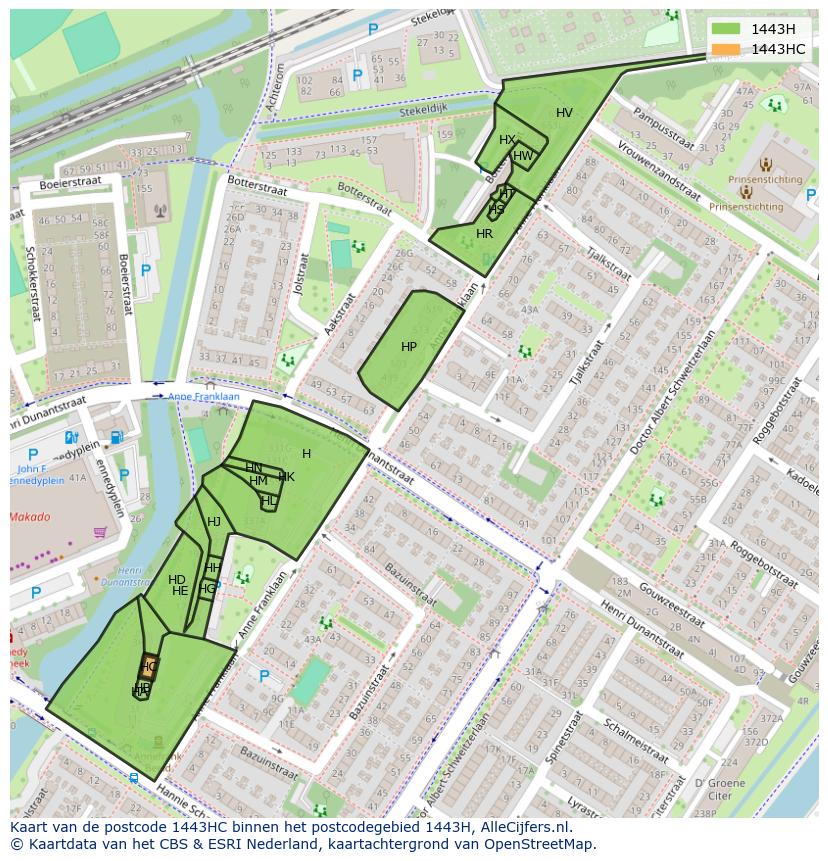 Afbeelding van het postcodegebied 1443 HC op de kaart.