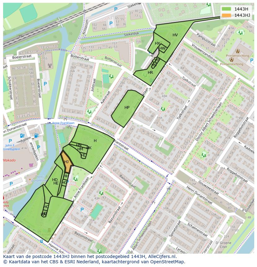 Afbeelding van het postcodegebied 1443 HJ op de kaart.