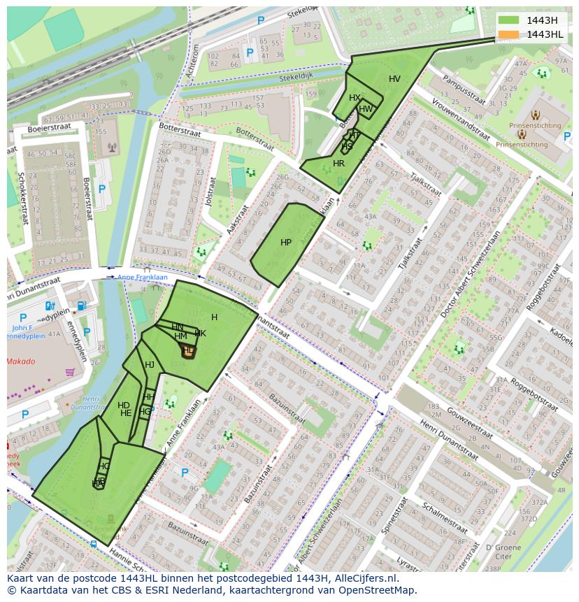 Afbeelding van het postcodegebied 1443 HL op de kaart.