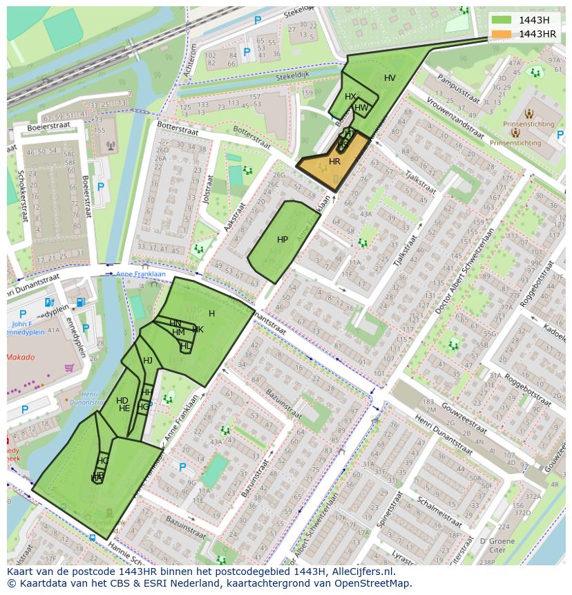 Afbeelding van het postcodegebied 1443 HR op de kaart.