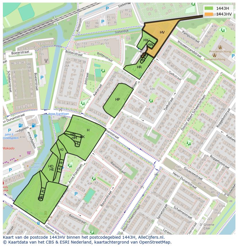Afbeelding van het postcodegebied 1443 HV op de kaart.