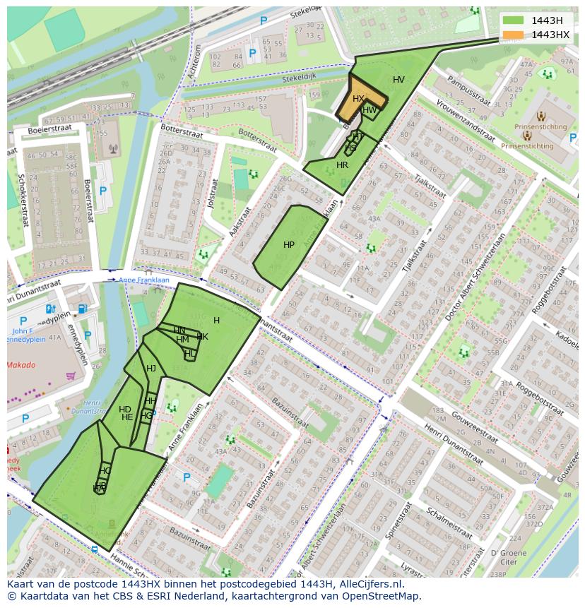 Afbeelding van het postcodegebied 1443 HX op de kaart.