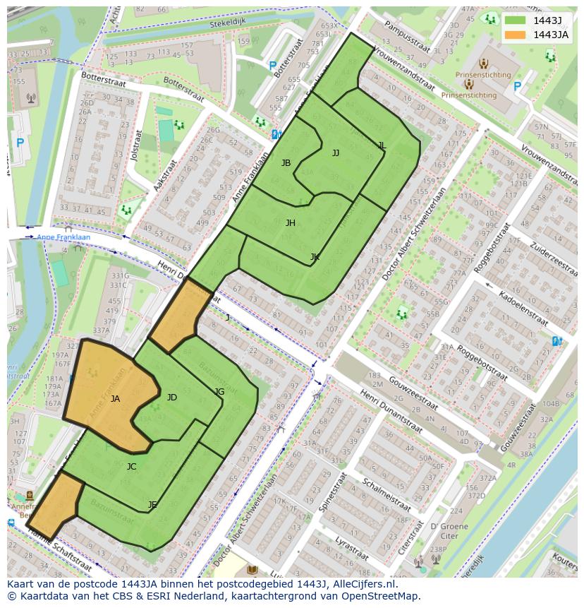 Afbeelding van het postcodegebied 1443 JA op de kaart.