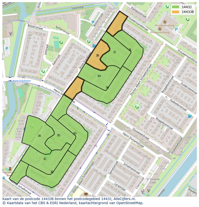 Afbeelding van het postcodegebied 1443 JB op de kaart.