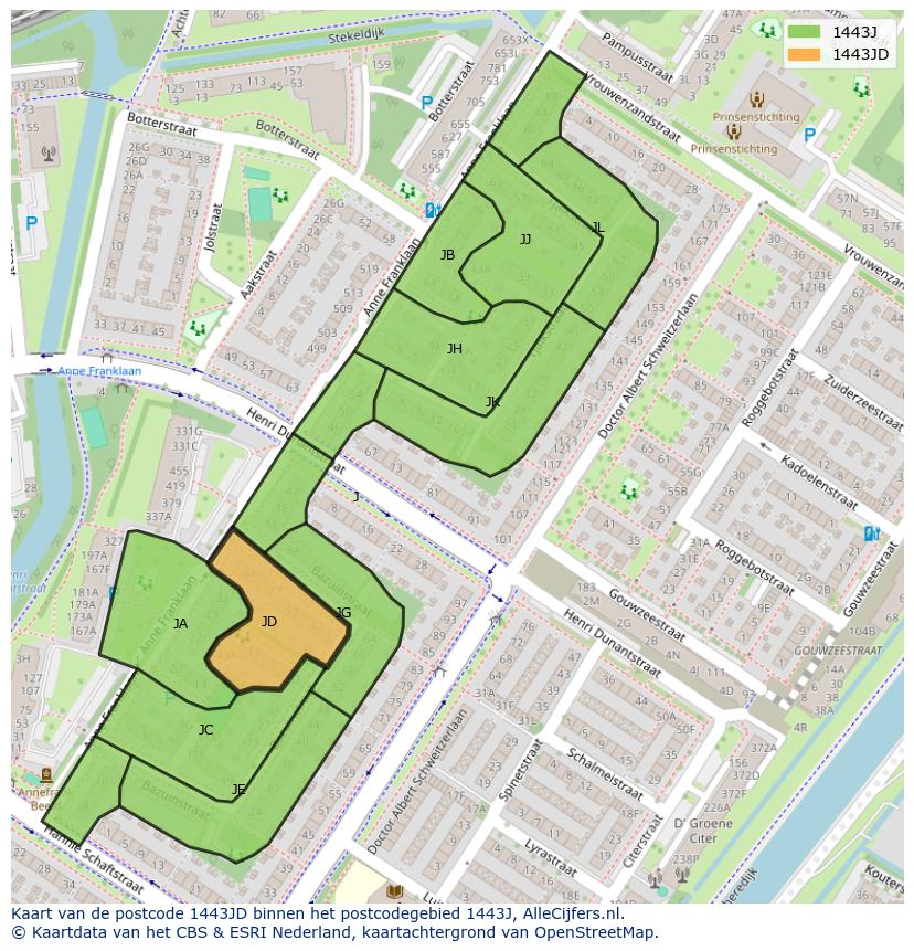 Afbeelding van het postcodegebied 1443 JD op de kaart.