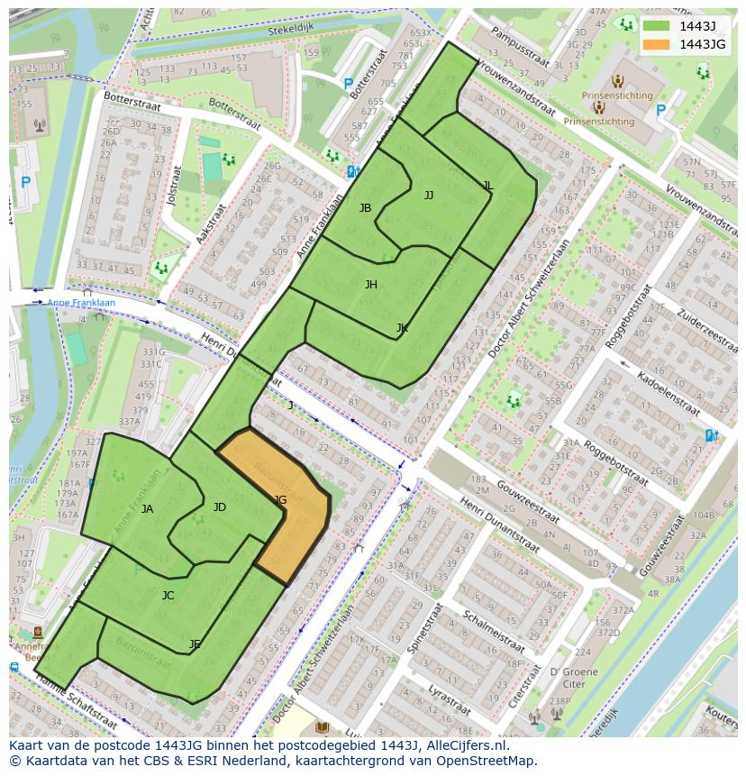 Afbeelding van het postcodegebied 1443 JG op de kaart.