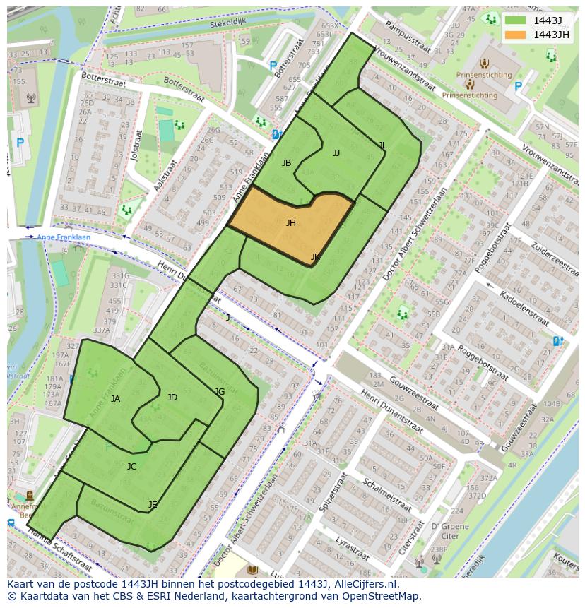 Afbeelding van het postcodegebied 1443 JH op de kaart.