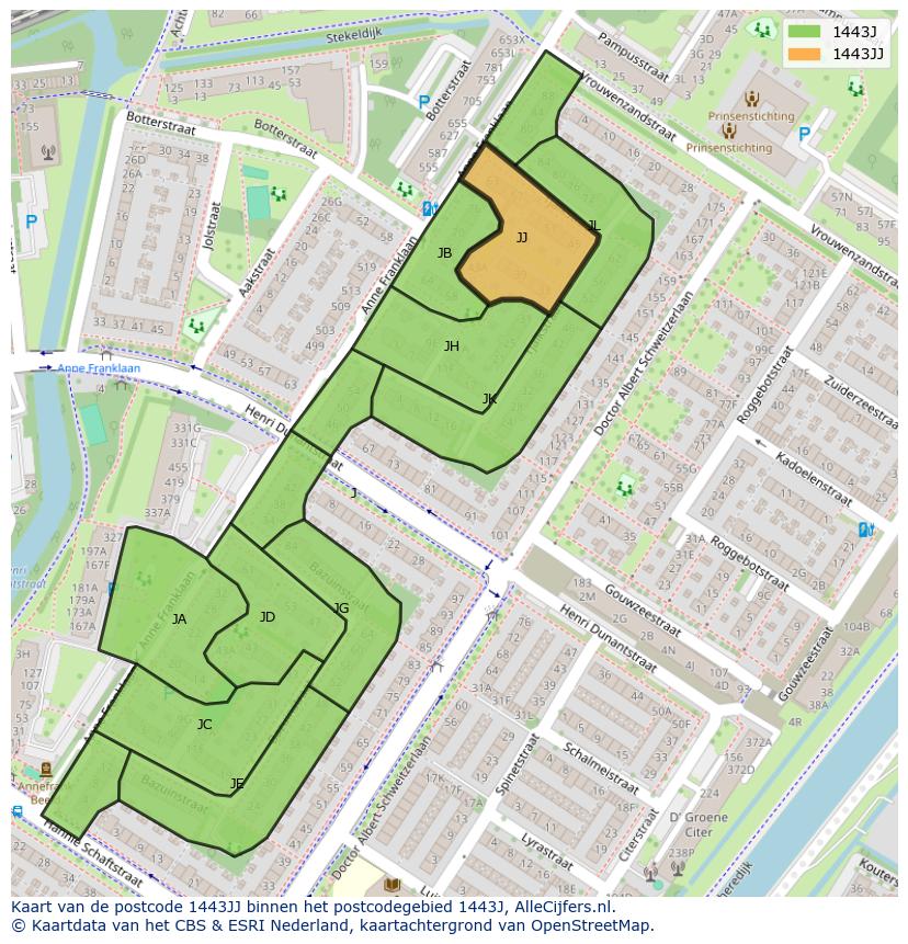 Afbeelding van het postcodegebied 1443 JJ op de kaart.