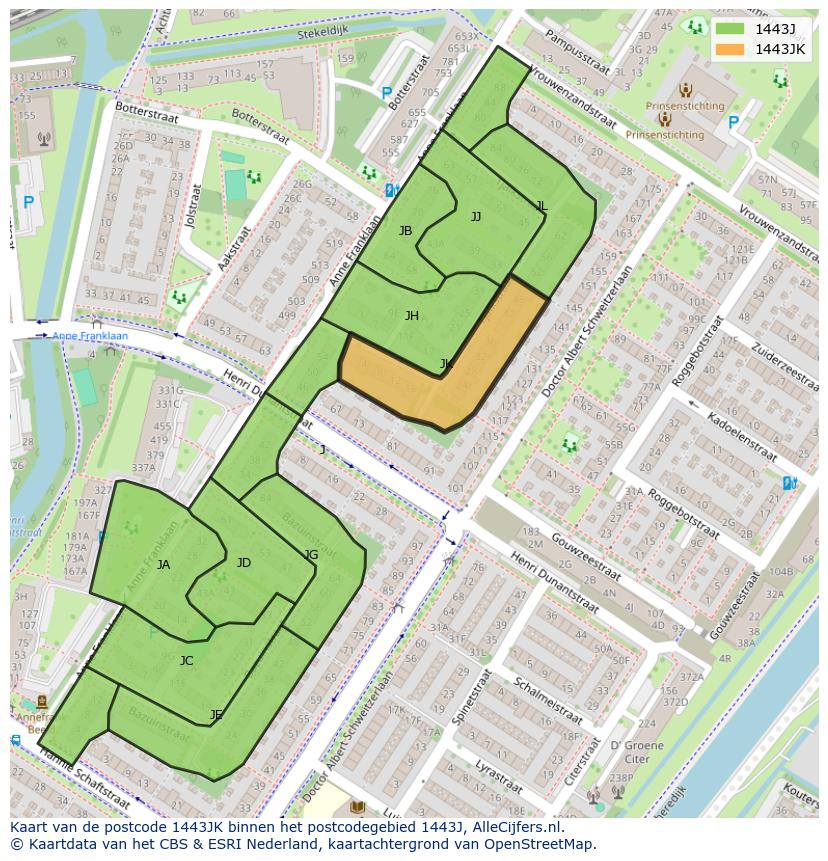 Afbeelding van het postcodegebied 1443 JK op de kaart.