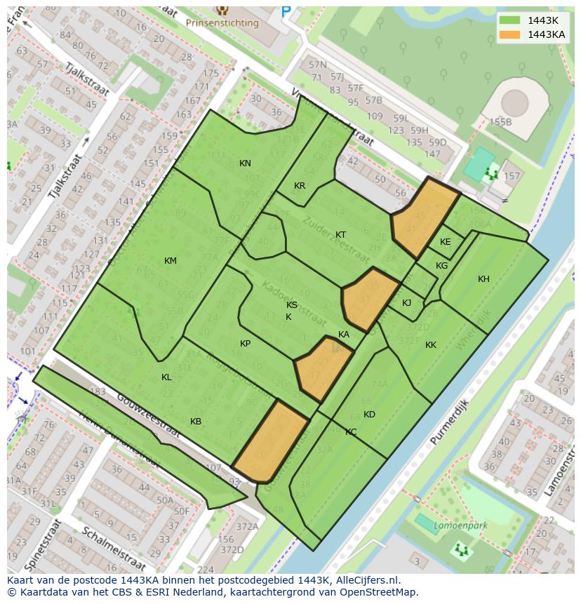 Afbeelding van het postcodegebied 1443 KA op de kaart.