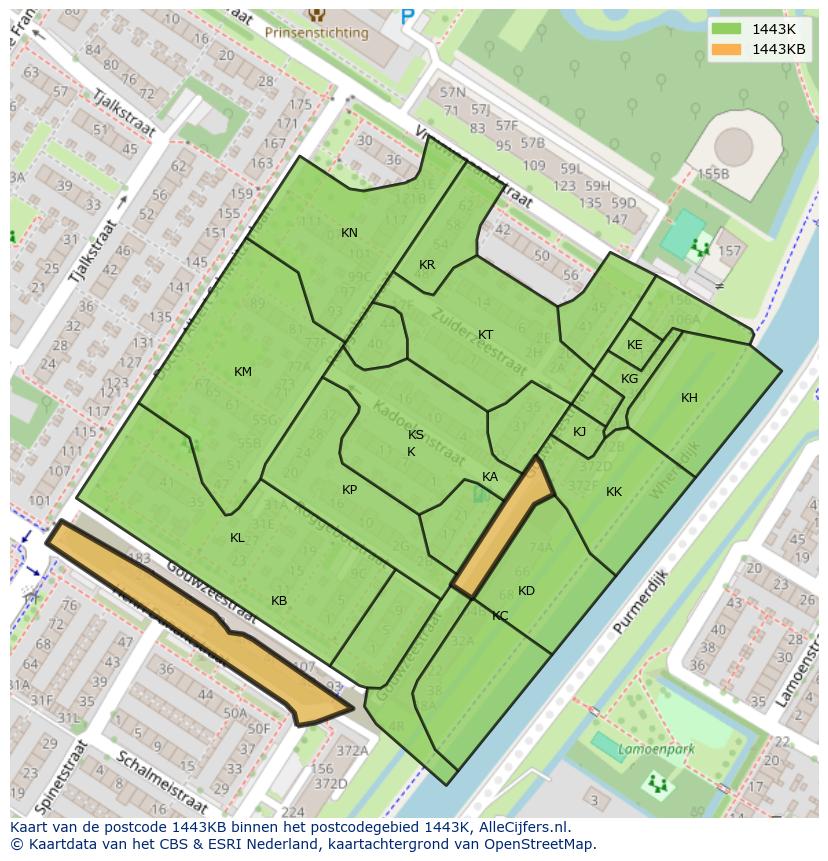 Afbeelding van het postcodegebied 1443 KB op de kaart.