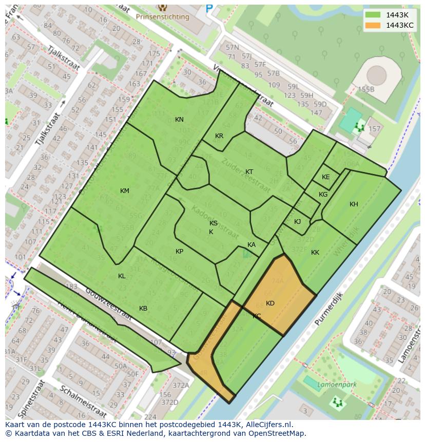 Afbeelding van het postcodegebied 1443 KC op de kaart.