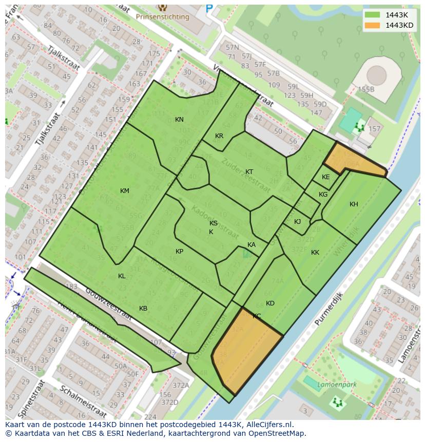 Afbeelding van het postcodegebied 1443 KD op de kaart.