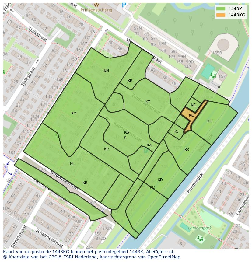 Afbeelding van het postcodegebied 1443 KG op de kaart.