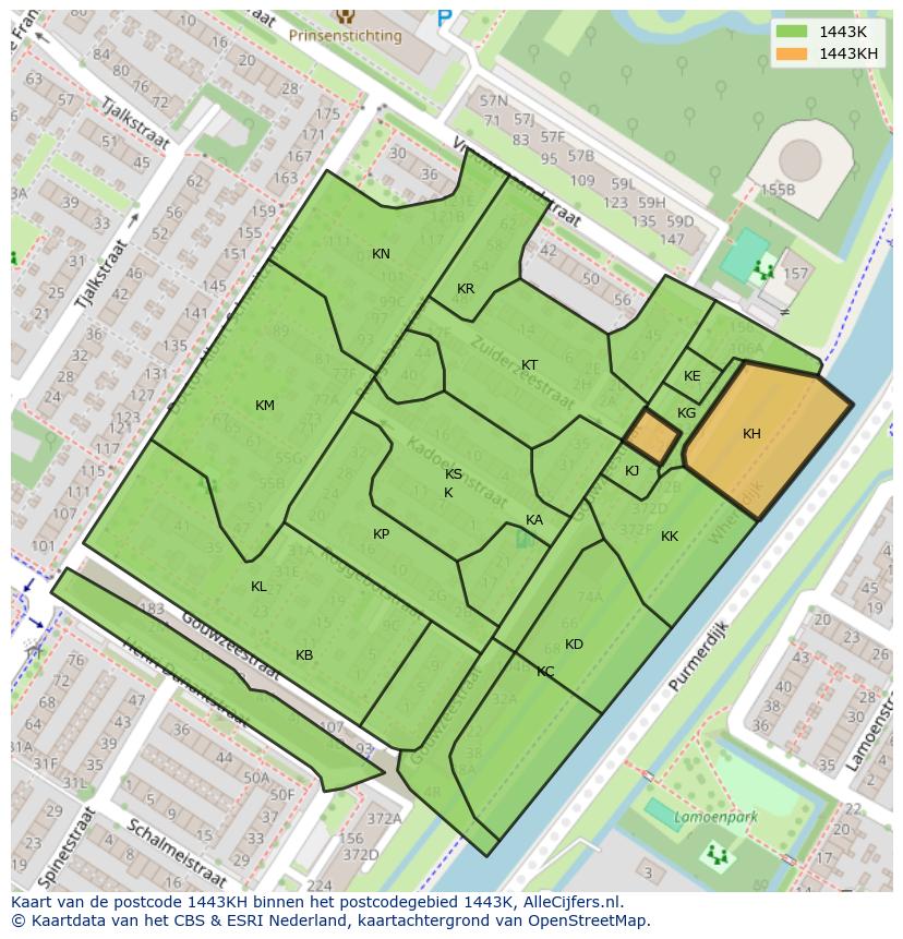 Afbeelding van het postcodegebied 1443 KH op de kaart.
