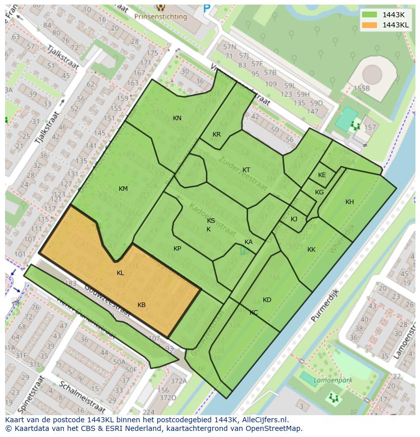 Afbeelding van het postcodegebied 1443 KL op de kaart.