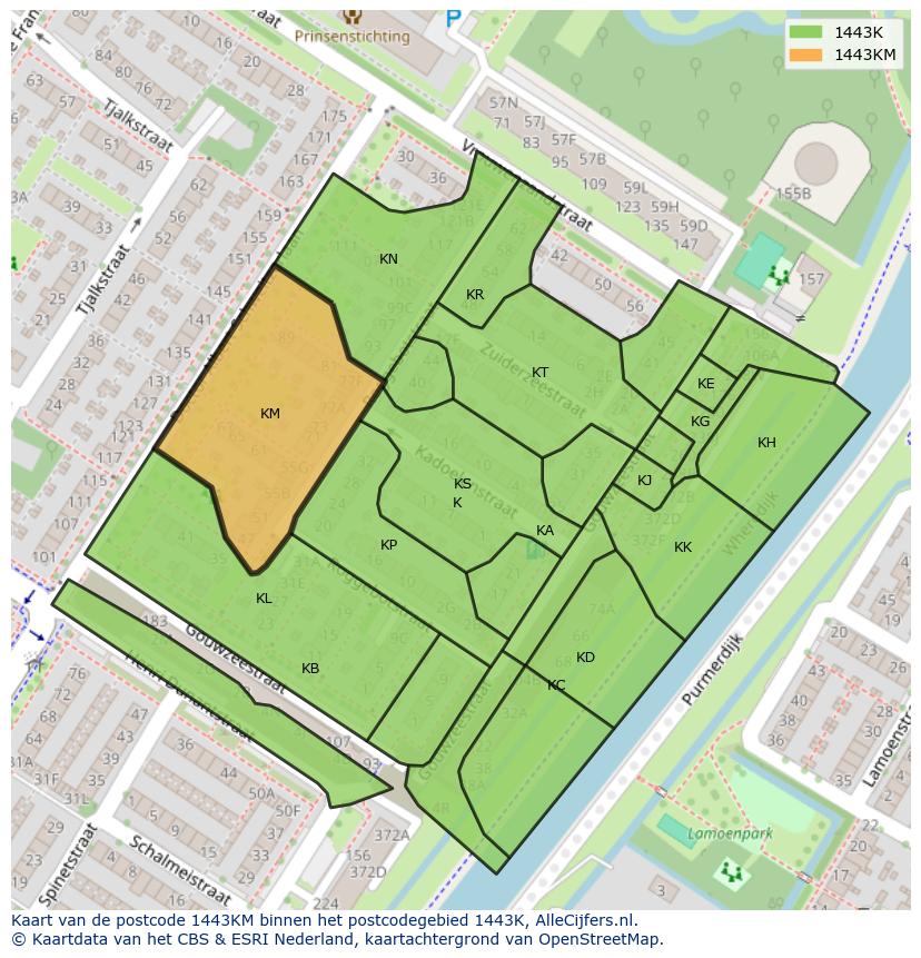 Afbeelding van het postcodegebied 1443 KM op de kaart.