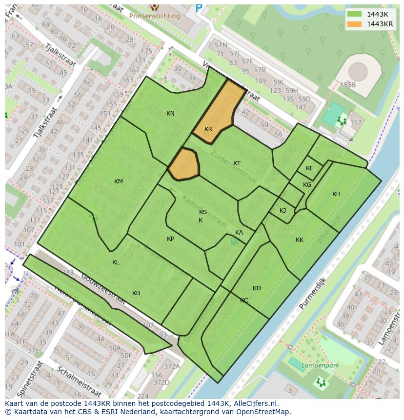 Afbeelding van het postcodegebied 1443 KR op de kaart.
