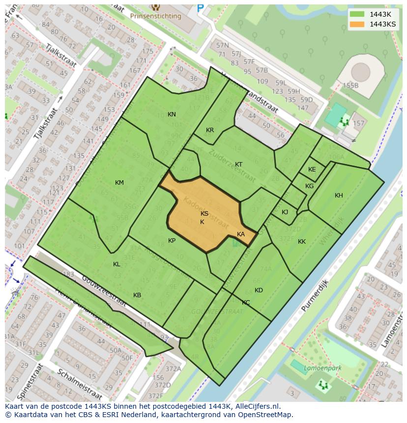 Afbeelding van het postcodegebied 1443 KS op de kaart.