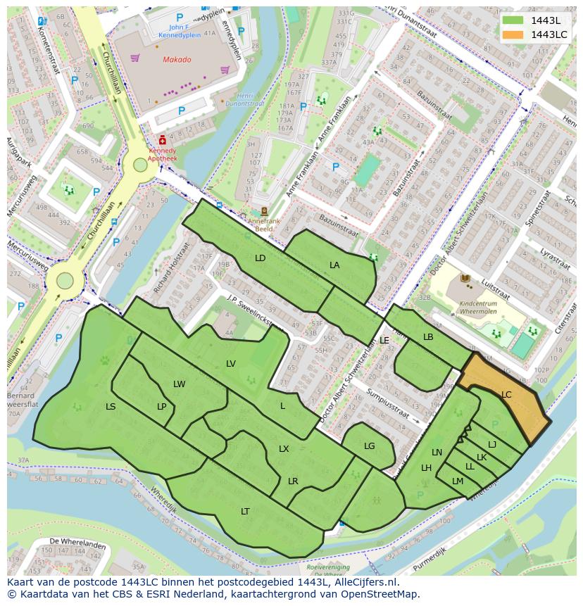 Afbeelding van het postcodegebied 1443 LC op de kaart.