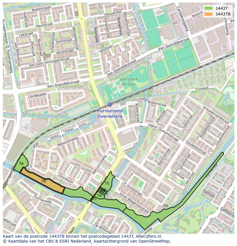 Afbeelding van het postcodegebied 1443 TB op de kaart.