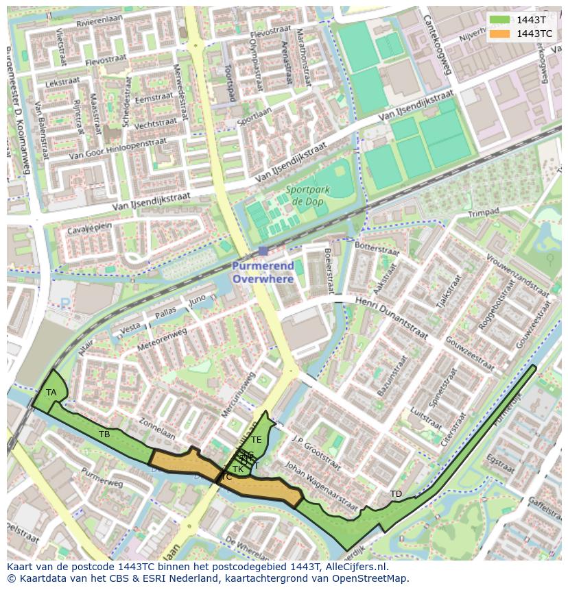 Afbeelding van het postcodegebied 1443 TC op de kaart.