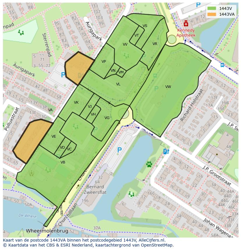 Afbeelding van het postcodegebied 1443 VA op de kaart.