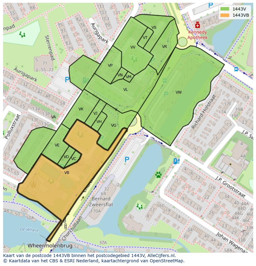 Afbeelding van het postcodegebied 1443 VB op de kaart.
