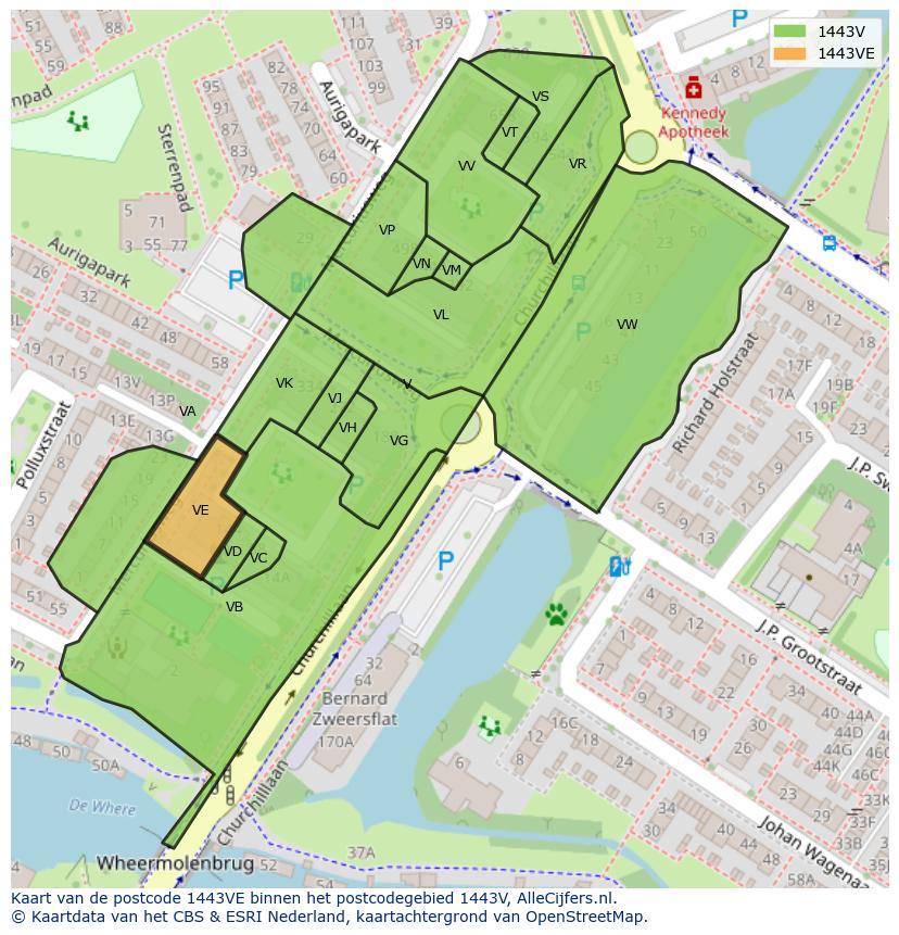 Afbeelding van het postcodegebied 1443 VE op de kaart.