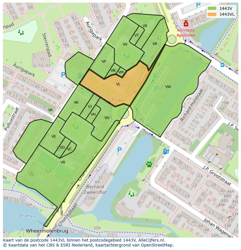 Afbeelding van het postcodegebied 1443 VL op de kaart.